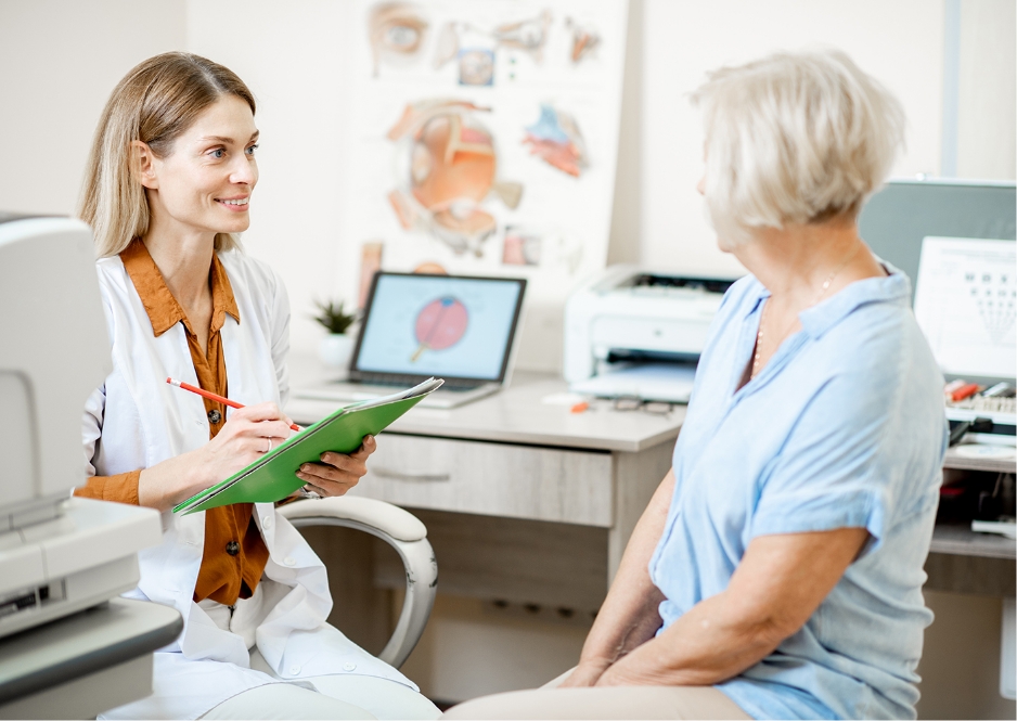 Eye Care Professional Consulting with Patient